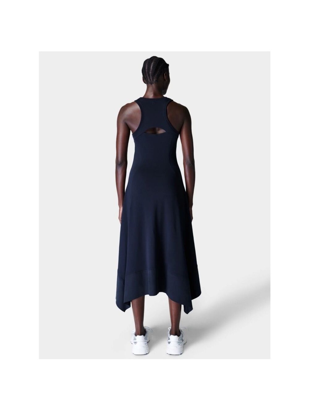 Sweaty Betty Maxi Dress Drift Racer Size 2 Navy Blue Asymmetrical Hem Racerback - Picture 3 of 9